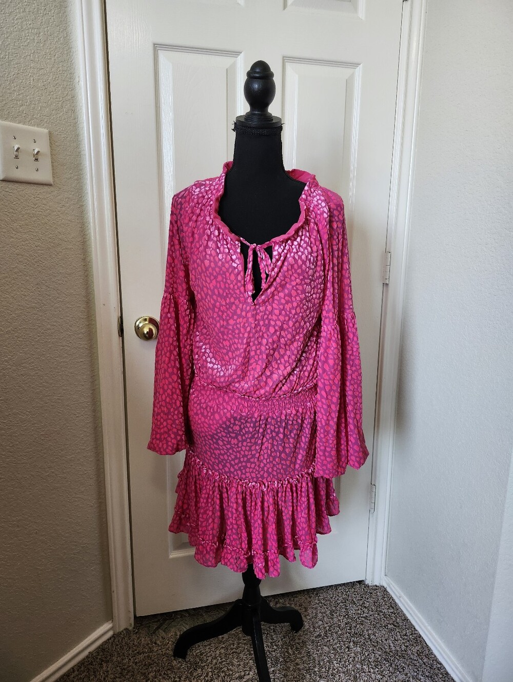 Buddy Love Pink Velvet Ruffle Long Sleeve Mini Dress XS